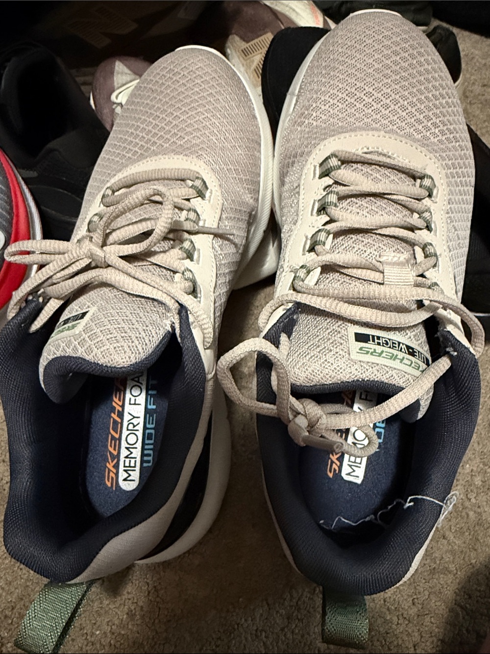 Skechers Men’s Taupe Mesh Lace-Up Sneakers with Navy Collar